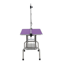 36" Folding Dog Pet Grooming Table Stainless Steel Frame Rubber Mat On Board With Adjustable Arm And Clamps Pet Dog Cat Grooming Table Purple Color Purple Rubber Stainless Steel
