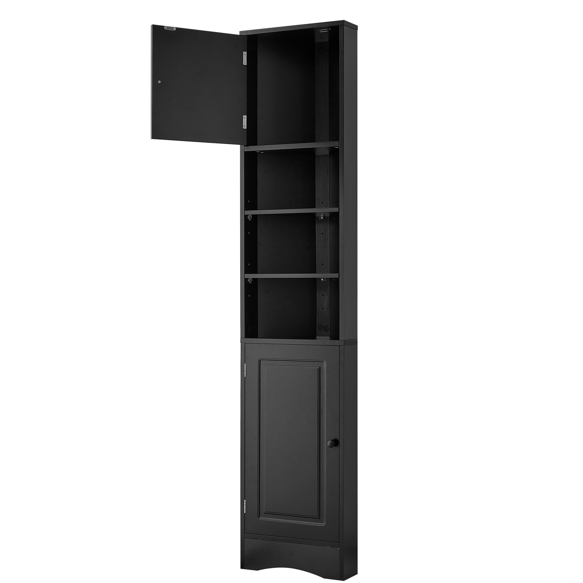 Multi Functional Corner Cabinet Tall Bathroom Storage Cabinet With Two Doors And Adjustable Shelves, Open Shelf, Black Black Mdf