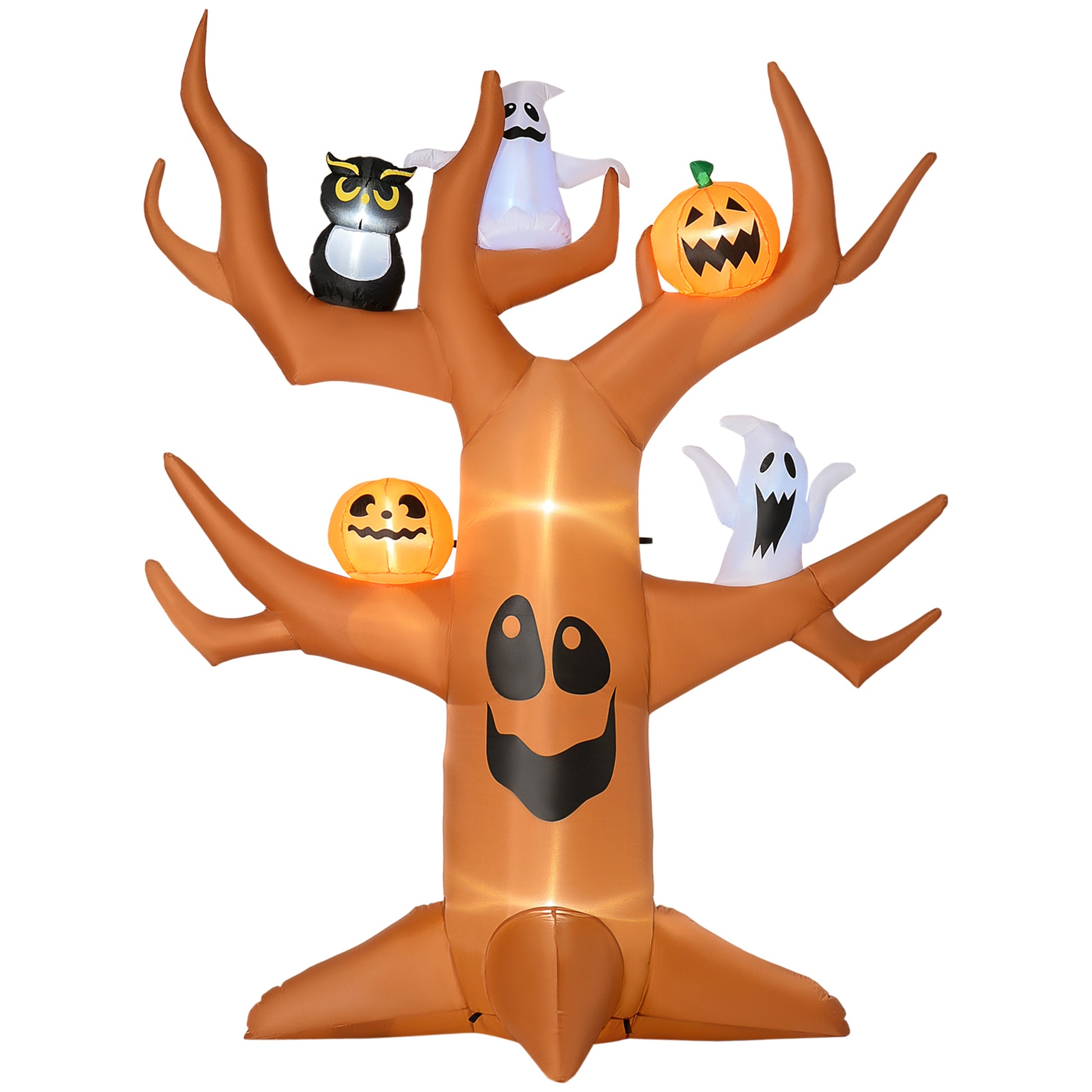 Outsunny 9Ft Halloween Inflatables Outdoor Decorations, Haunted Tree With Pumpkin, Ghosts And Owl, Blow Up Led Yard Decor For Garden, Lawn, Party, Holiday, Waterproof Brown Polyester