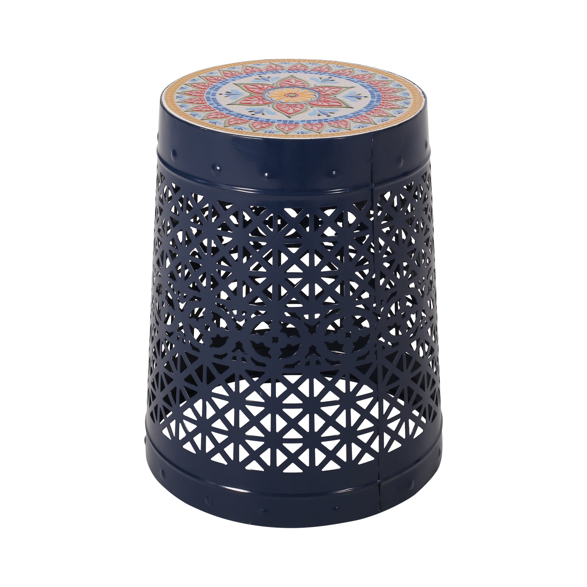 Cranbrook Side Table Dark Blue Ceramic Tile Iron