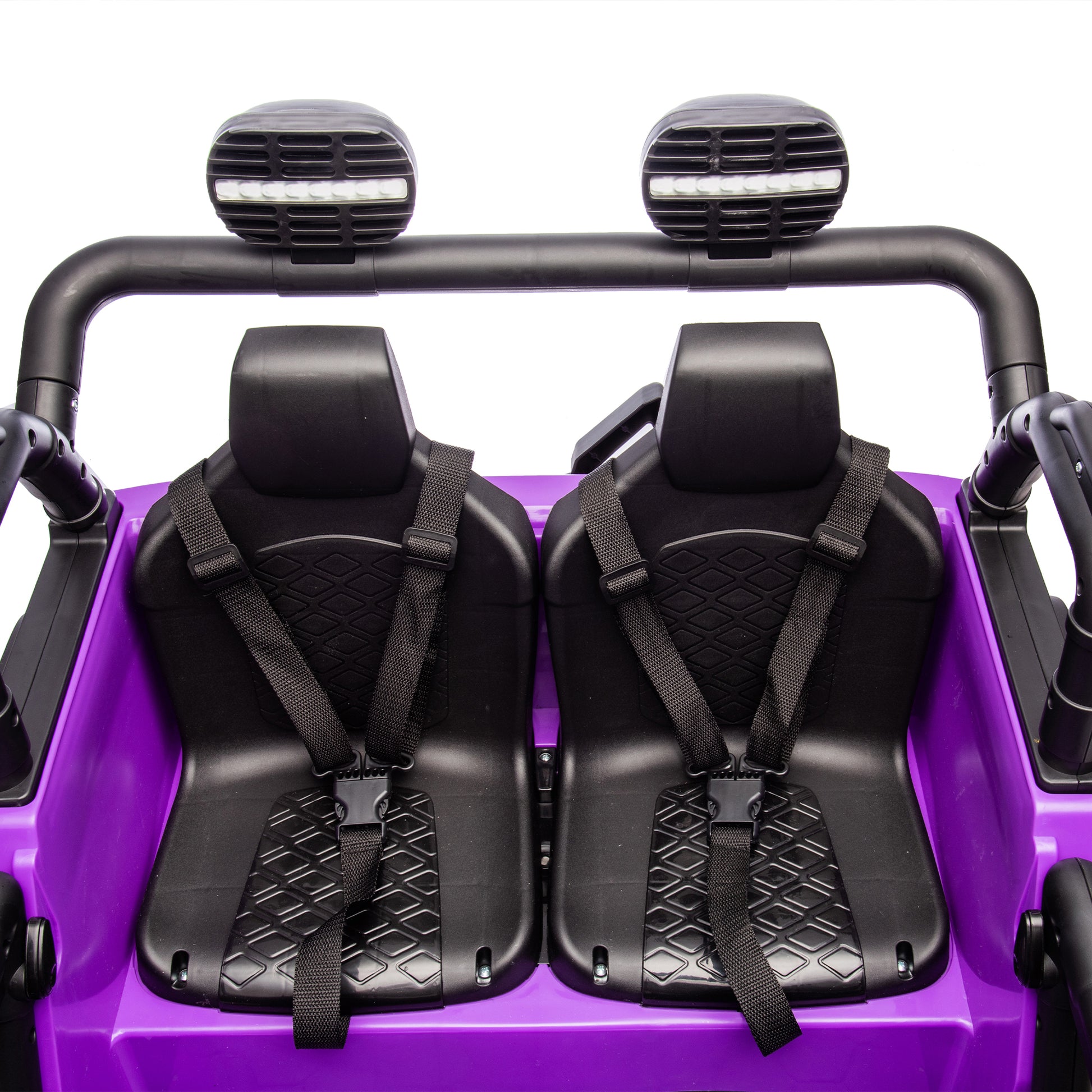 24V Two Seater Kids Ride On Truck Car W Parents Control,200W*2,Seat Width 20.28In,Four Wheel Suspension,Led Lights,Music,Mp3,Bluetooth,Two Independent Seat Belts,Suitable For Off Road For Kids Aged 3 Purple 100 149 Lbs Polypropylene