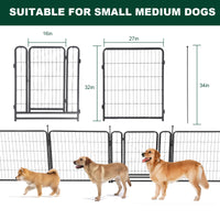 16 Panels Dog Playpen For Outdoor,Yard,Camping,31.6"Height Dog Fence With 2 Doors. Black Pet Pen Metal