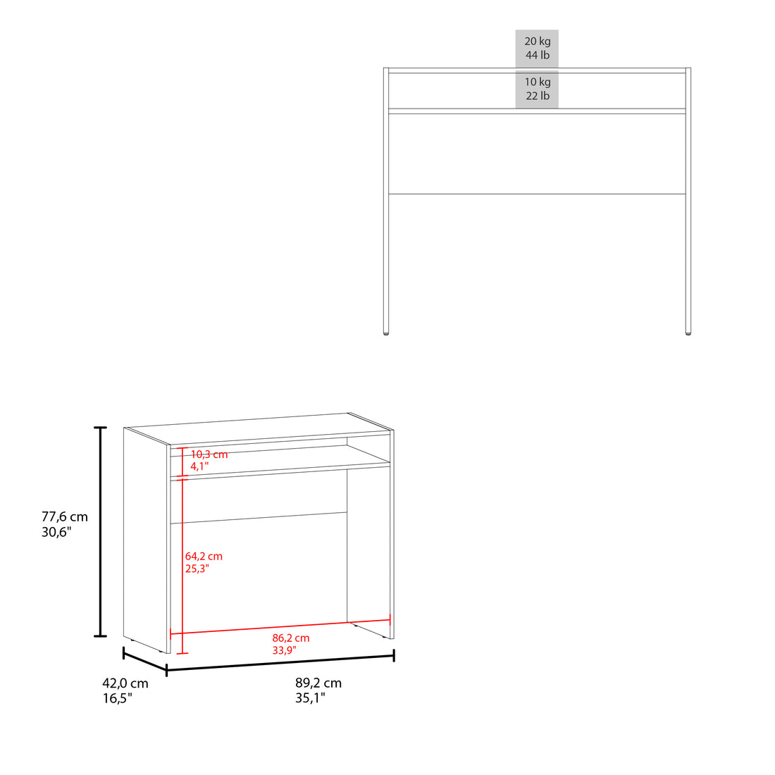 Desk Caraway, Office, White White Engineered Wood