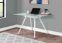 Computer Desk, Home Office, Laptop, 48"L, Work, White Metal, Tempered Glass, Contemporary, Modern White Tempered Glass