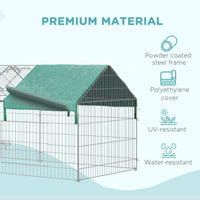 Pawhut 87" Small Animal Playpen, Pet Playpen Yard Fence For Rabbits, Chicken, Chinchillas With Roof For Indoor & Outdoor, Green Silver Metal