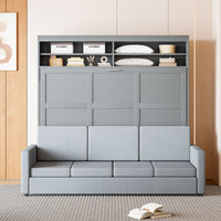 Queen Size Murphy Bed Wall Bed With Sofa,Gray Queen Gray Mdf Lvl