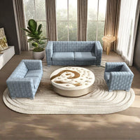 Fx D1 Sofa Set Include Chair Loveseat And Sofa Light Blue Colorlinen & White Color Sofa Legs Light Blue Fabric 6 Seat