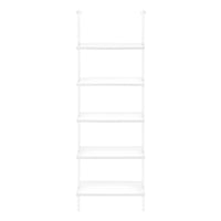 Bookshelf, Bookcase, Etagere, Ladder, 5 Tier, 72"H, Office, Bedroom, White Laminate, White Metal, Contemporary, Modern White Metal