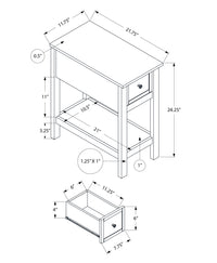 Accent Table, End, Side Table, 2 Tier, Narrow, Bedroom, Lamp, Storage Drawer, Antique White Veneer, Brown Veneer, Transitional White Mdf