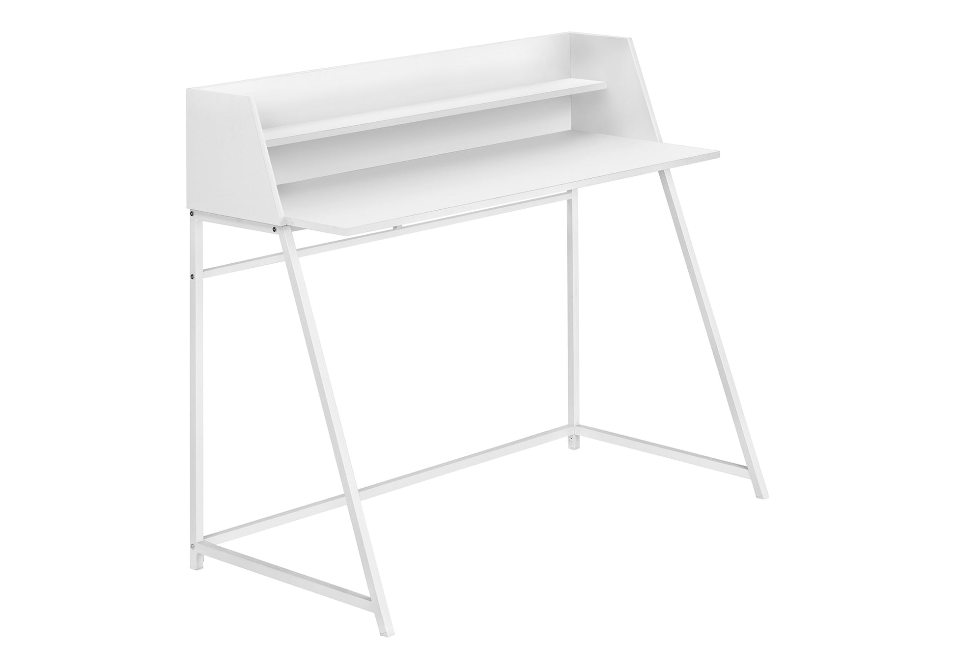 Computer Desk, Home Office, Laptop, Storage Shelves, 48"L, Work, White Laminate, White Metal, Contemporary, Modern White Particle Board