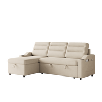 Mh83.5" Convertible Sleeper Combo Sofa, Convertible Sofa Bed Polyester Pullout Bed With Storage Recliner And Cup Holder For Living Room, Tight Spaces Beige Polyester Wood Primary Living Space Pine Foam Fabric 3 Seat