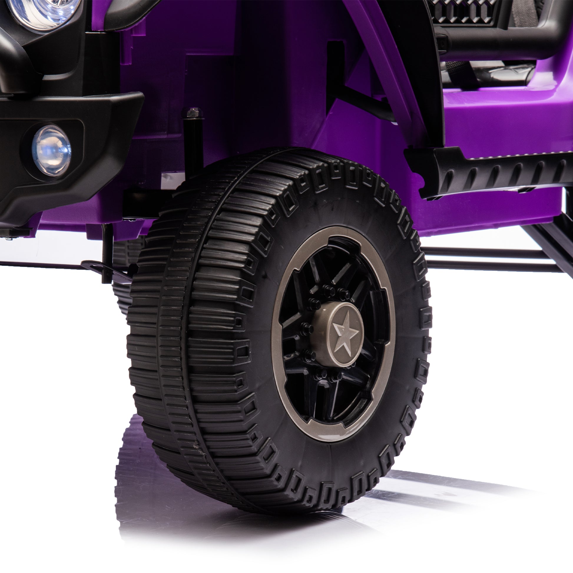 24V Two Seater Kids Ride On Truck Car W Parents Control,200W*2,Seat Width 20.28In,Four Wheel Suspension,Led Lights,Music,Mp3,Bluetooth,Two Independent Seat Belts,Suitable For Off Road For Kids Aged 3 Purple 100 149 Lbs Polypropylene