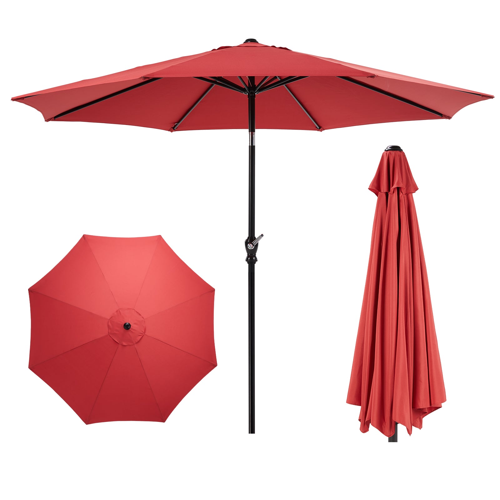 9 Foot Outdoor Patio Umbrella With Button Tilt And Crank, Outdoor Patio Market Table Umbrella Uv Protected And Waterproof, Red Red Polyester