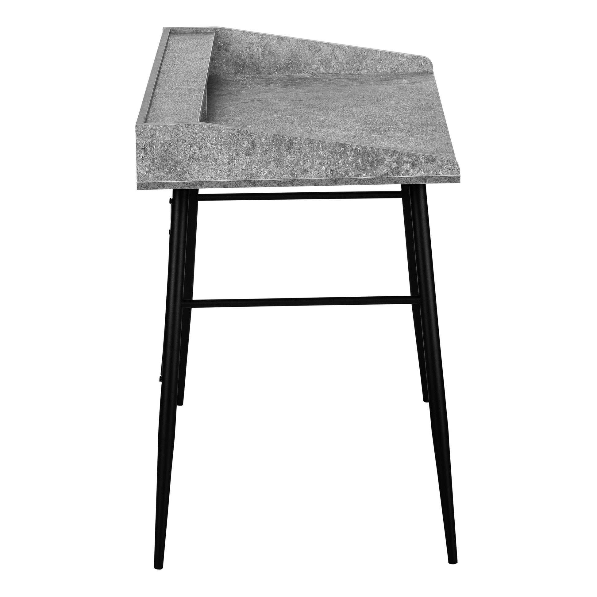 Computer Desk, Home Office, Laptop, Storage Shelves, 48"L, Work, Grey Stone Look Laminate, Black Metal, Contemporary, Modern Grey Particle Board