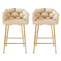 28'' Modern Counter Stools Set Of 2,Beige Counter Stools With Iron Frame,Soft Back And Cushion,Footrest,Suitable For Kitchen Bedroom Dining Room. Iron Beige Kitchen Sponge Contemporary Set Of 2