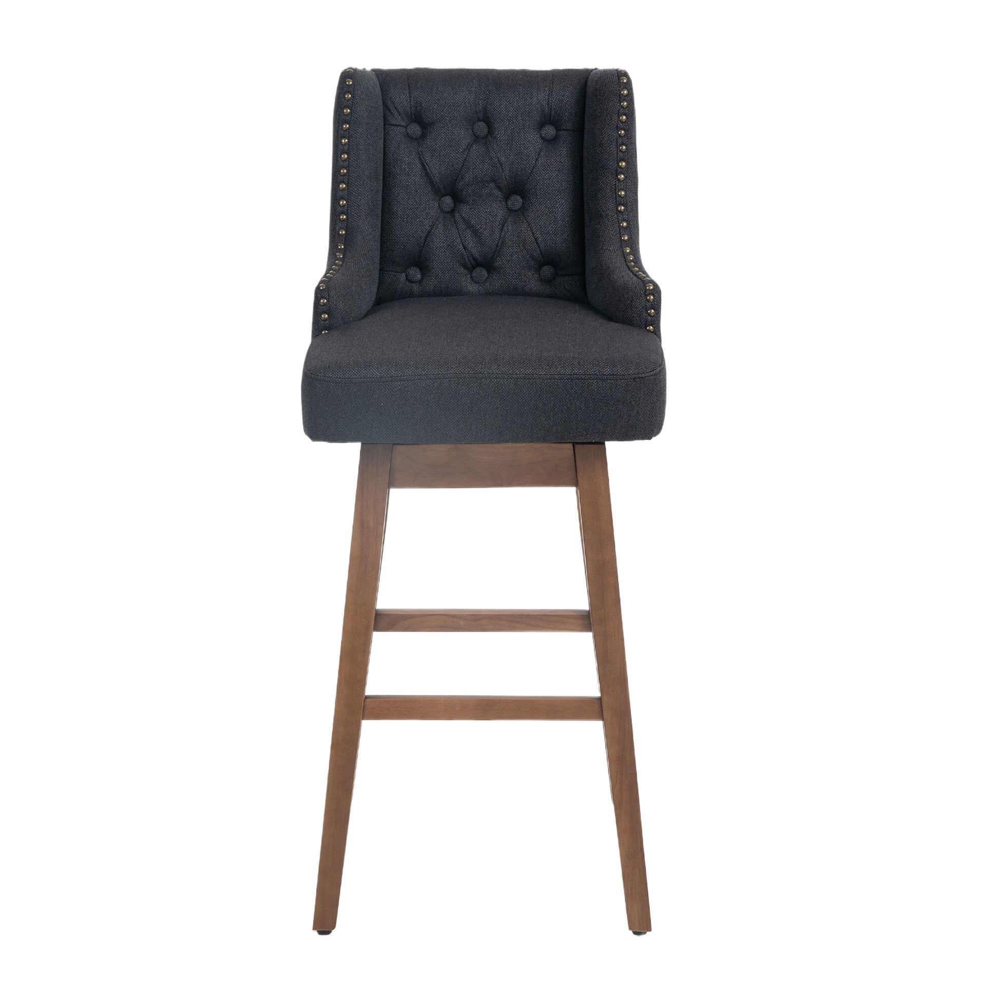 Coolmore Bar Stools Set Of 2 Counter Height Chairs With Footrest For Kitchen, Dining Room And 360 Degree Solid Wood Legs Swivel Bar Stools Set Of 2 Black Linen Black Foam Linen