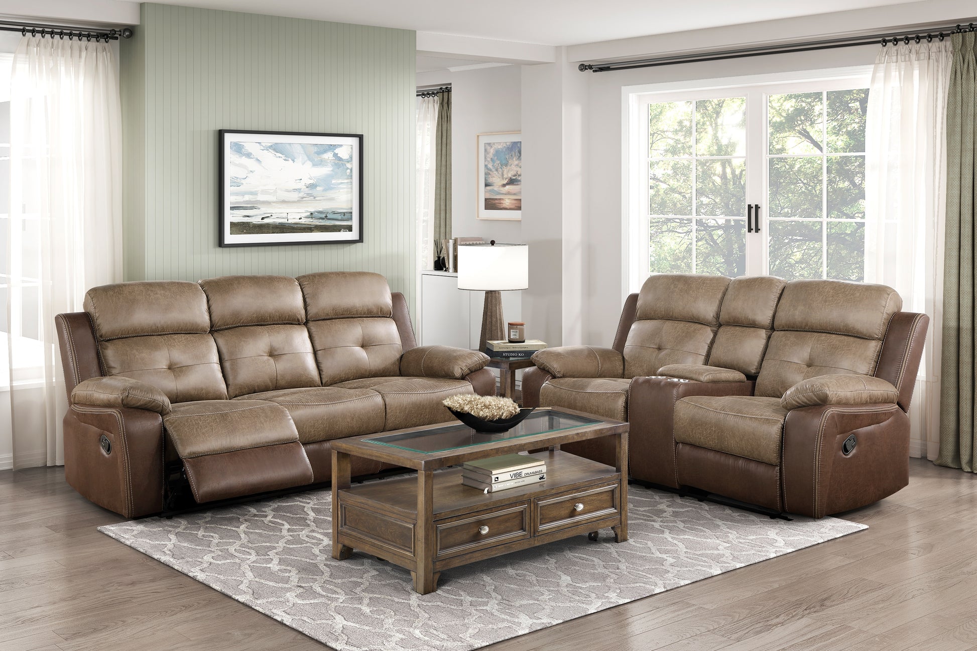 Plush Comfort Brown Microfiber Upholstered Solid Wood Frame Living Room Furniture 1Pc Dual Glider Reclining Loveseat With Center Console Plush Arms Brown Microfiber Wood Primary Living Space Contemporary,Modern Pillow Top Arms Plywood,Solid Wood