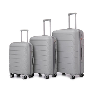 Pp Luggage Sets 3 Piece 20 24 28 , Expandable Carry On Luggage With Tsa Lock Airline Approved, Pp Materials Hard Shell And Lightweight Suitcase With Spinner Wheels Gray Gray Polypropylene