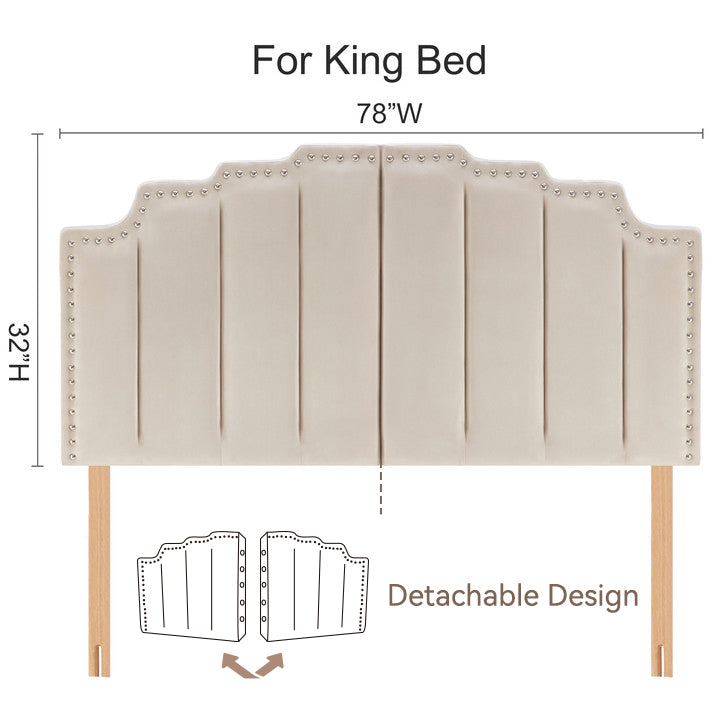 Mid Century Headboard For King Size Bed, Velvet -