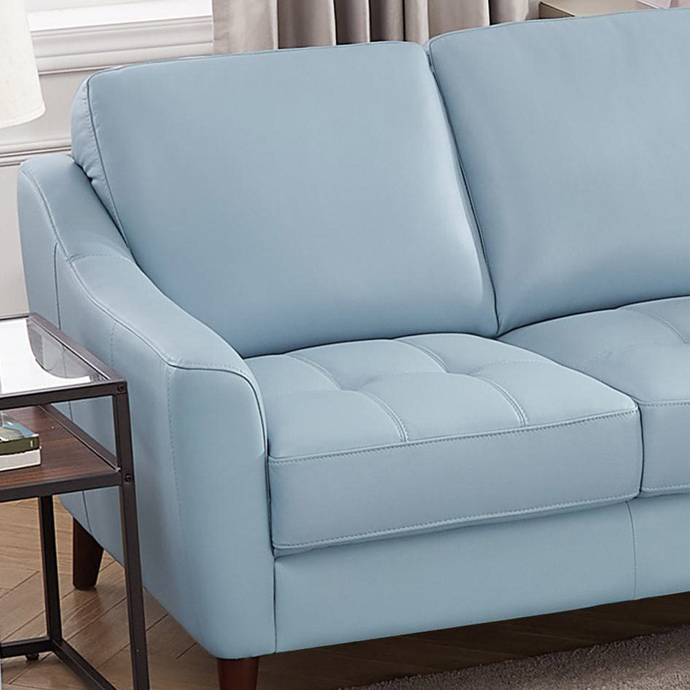 Ersa Leather Loveseat Blue Memory Foam Genuine Leather