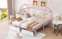 Twin Xl To King Metal Twin Size House Platform Bed With 2 Drawers, Pink Box Spring Not Required Twin Xl Pink Metal Bed Frame Metal