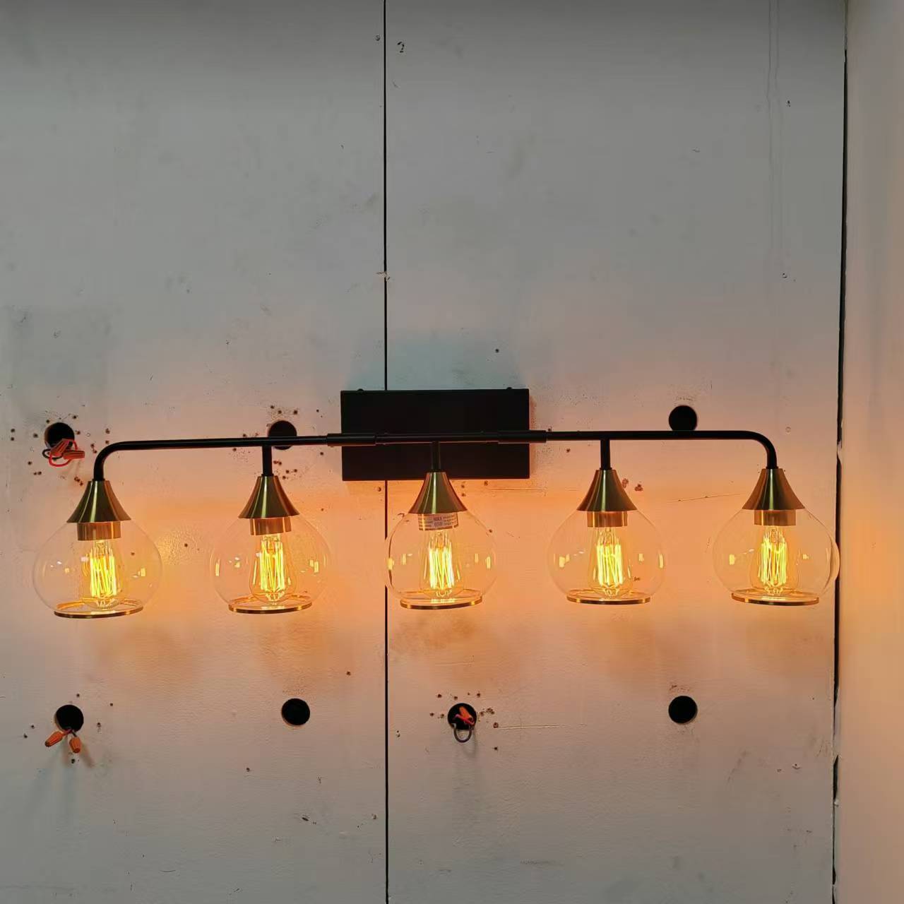 5 Lights Matte Black Antique Brass Color Iron Glass E26 Bulb Bedroom Wall Mounted Lighting Fixtures Bathroom Vanity Light Antique Brass,Matte Black Modern Glass,Iron