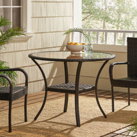 Table Antique Brown Rattan Glass