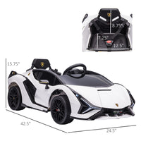 Aosom Lamborghini Sian Licensed Kids Ride On Car, 12V Battery Powered Electric Sports Car Toy With Remote Control, Horn, Music, & Headlights, White White Plastic