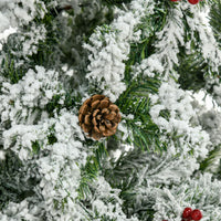 Homcom 9 Foot Pencil Snow Flocked Artificial Christmas Tree With Pine Realistic Branches, Pine Cones, Red Berries, Auto Open, Green Green Plastic