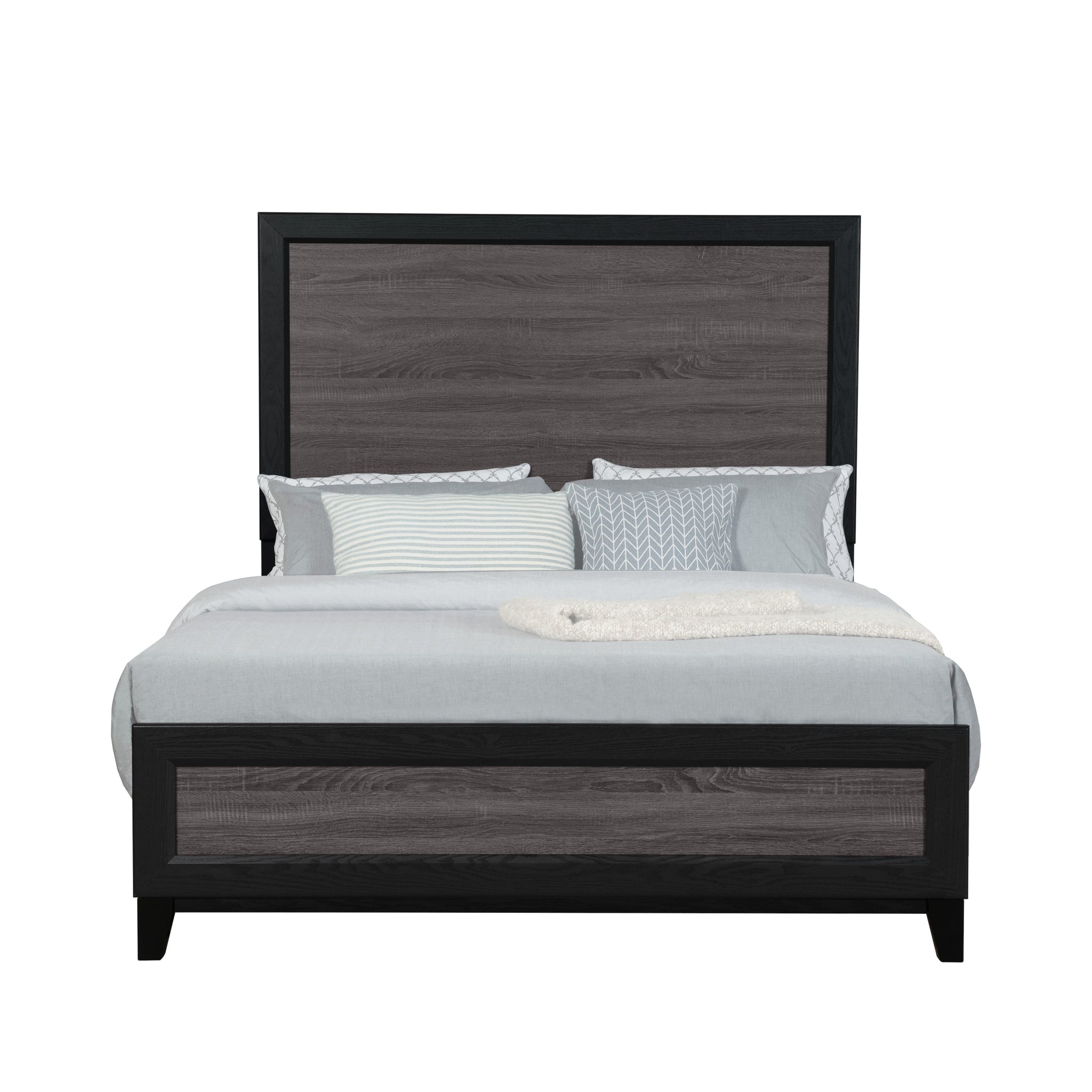 Soluto Grey And Black Queen Bed Black Gray Solid Wood Mdf