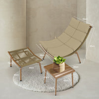 Chaise Lounge Chair With Table For Outdoor Indoor Wood Color Alloy Frame 380Lbs Capacity With Cushion Recliner For Camping Gaming Lunch Break Garden Party Sunbathing Gold Brown Rattan Metal