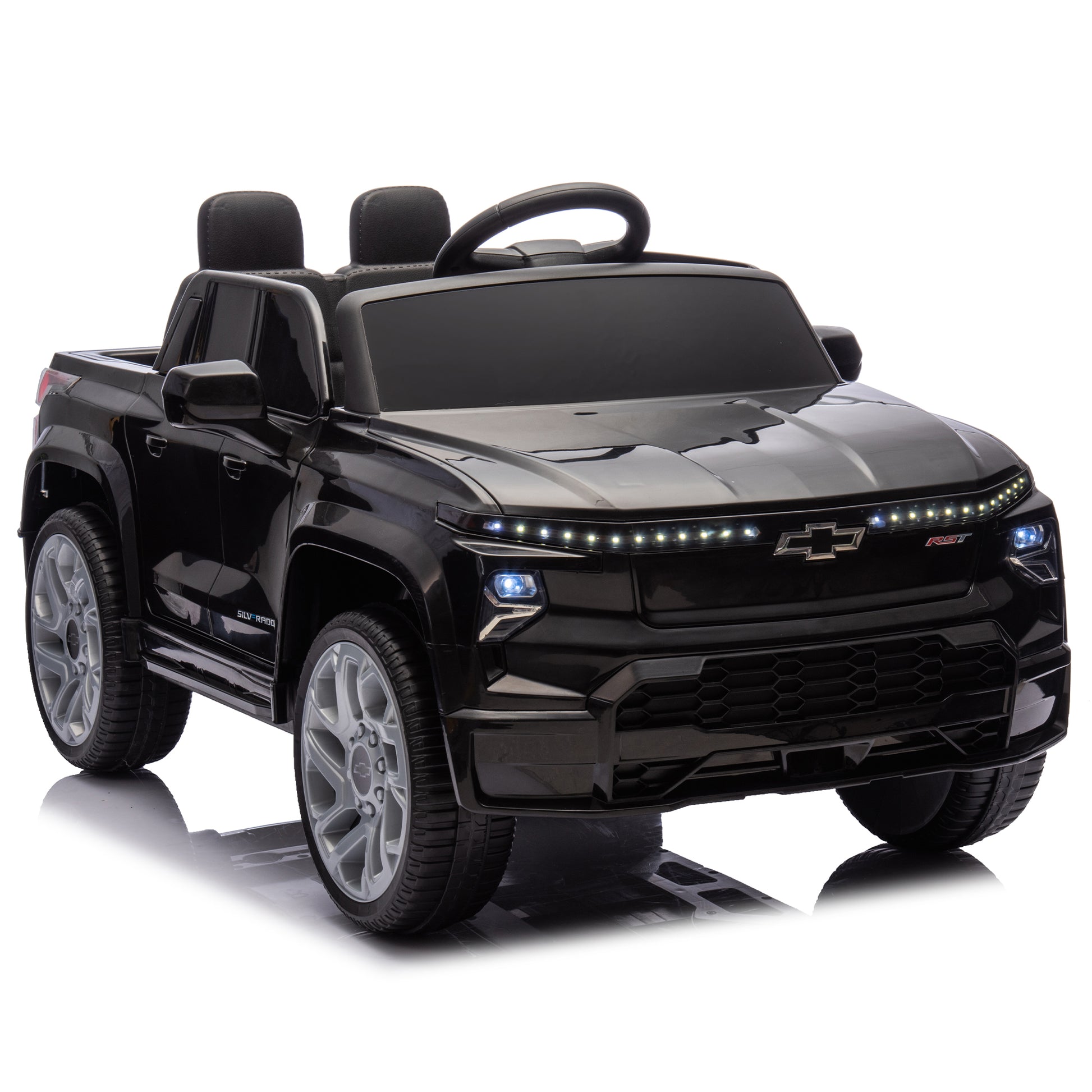 24V Kids Ride On Car W Parents Control,Licensed Chevrolet Silverado,Four Wheel Suspension,Led Lights,Bluetooth,Music,Usb,Mp3,Power Display,Speeds 2.49 3.73Mph For Kids Aged 2 5. Black 50 99 Lbs