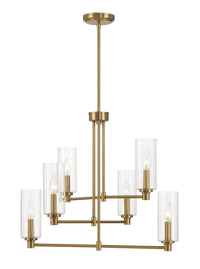 Timeless Six Lights Chandelier With Clear Ribbed Glass Satin Brass Antique Brass,Clear,Gold Ceiling Lights Brass,Glass