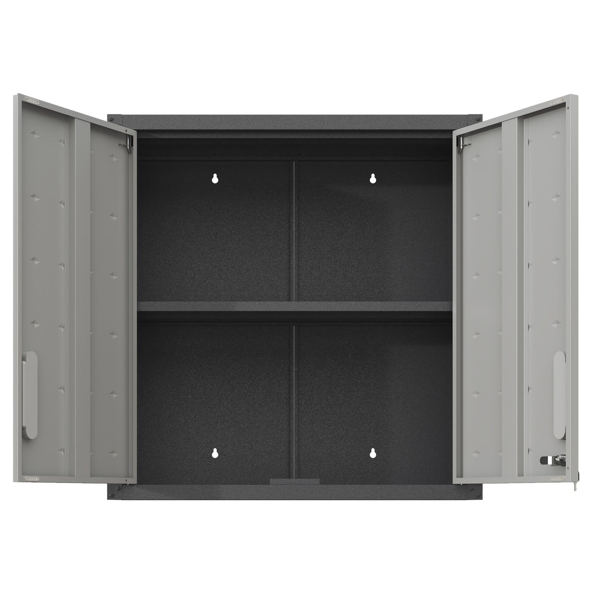 Metal Wall Mounted Tool Storage Cabinet With Locking Door And 1 Shelf 1 Opened Drawer For Garage Warehouse,Office,Assembly Required Black Gray Modern Metal