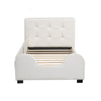 Twin Size Upholstered Platform Bed With Guardrail, White Box Spring Not Required Twin White Wood Faux Leather Upholstered