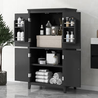 Elegant Bathroom Floor Storage Cabinet, Bathroom Storage Unit, Freestanding Cabinet With 4 Doors, Adjustable Shelves, Adaptable Shelves, Black Black Mdf