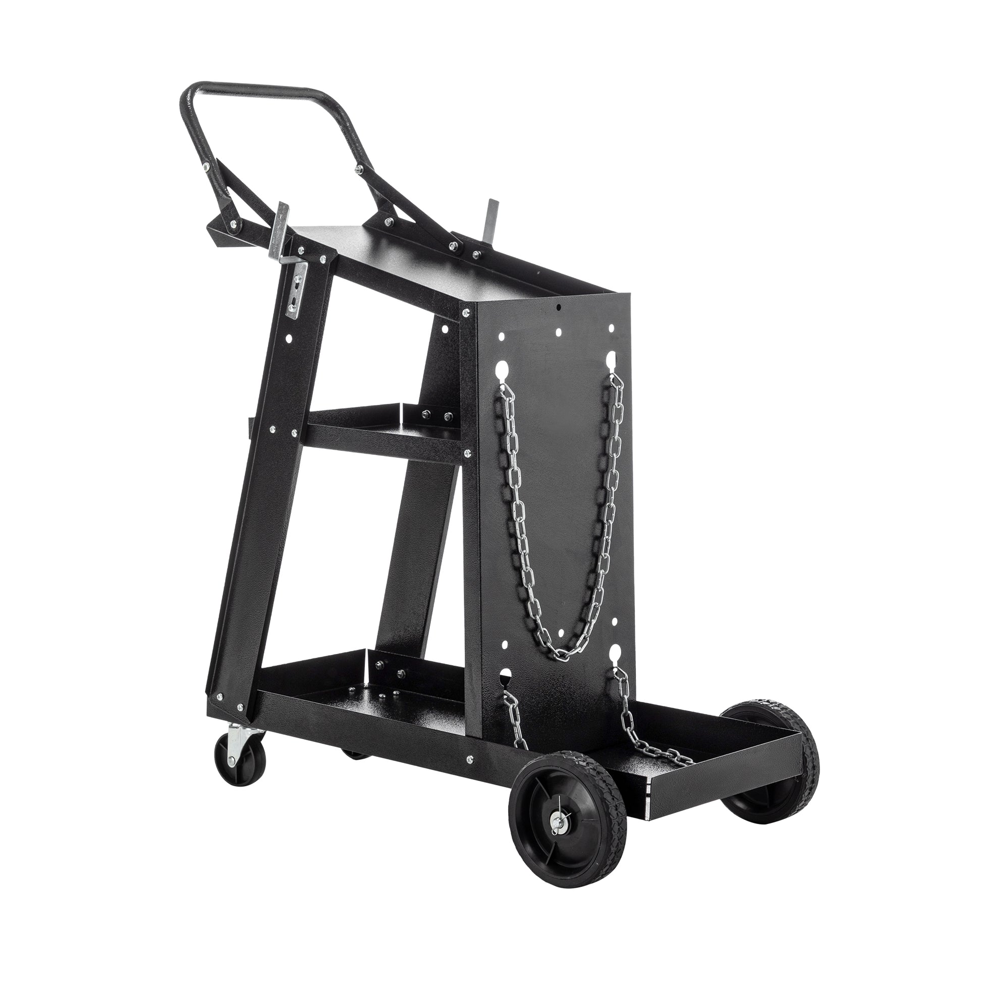 Welding Cart, 3 Tier Welder Cart Heavy Duty With 400Lbs Static Weight Capacity, 360 Swivel Wheels, Tank Storage Safety Chains, Rolling Mig Welder Cart For Tig, Arc, Mma Welding Machine Black Metal