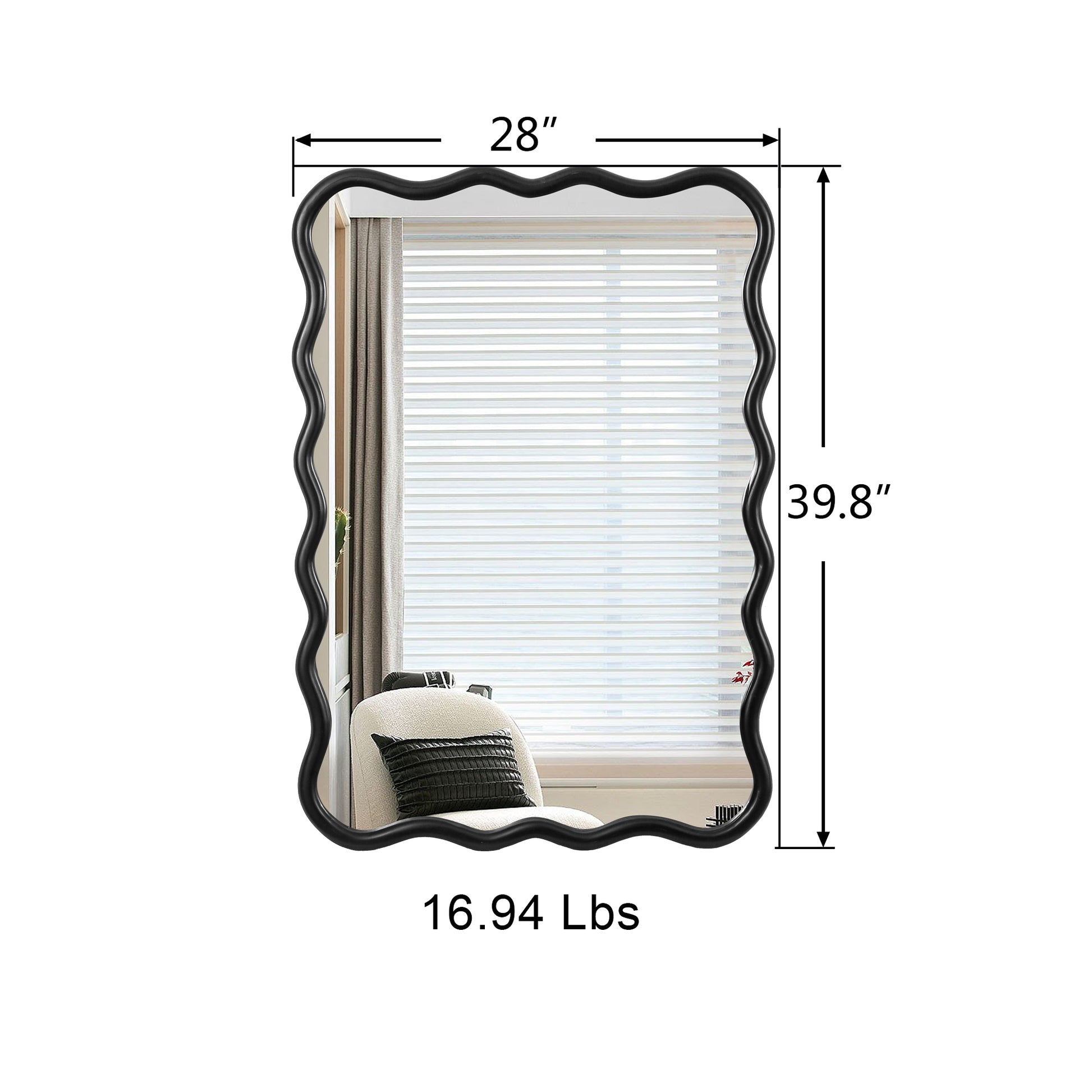 Solid Wood Wavy Rectangle Mirror Black 40" X 28" Modern Mirror Wall Decor For Bathroom, Bedroom, Living Room, Dining Room, Cloakroom, Entryway Rectangle Antique Black Living Room Large 33In 40In Glass Solid Wood