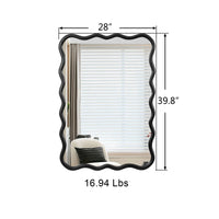 Solid Wood Wavy Rectangle Mirror Black 40" X 28" Modern Mirror Wall Decor For Bathroom, Bedroom, Living Room, Dining Room, Cloakroom, Entryway Rectangle Antique Black Living Room Large 33In 40In Glass Solid Wood