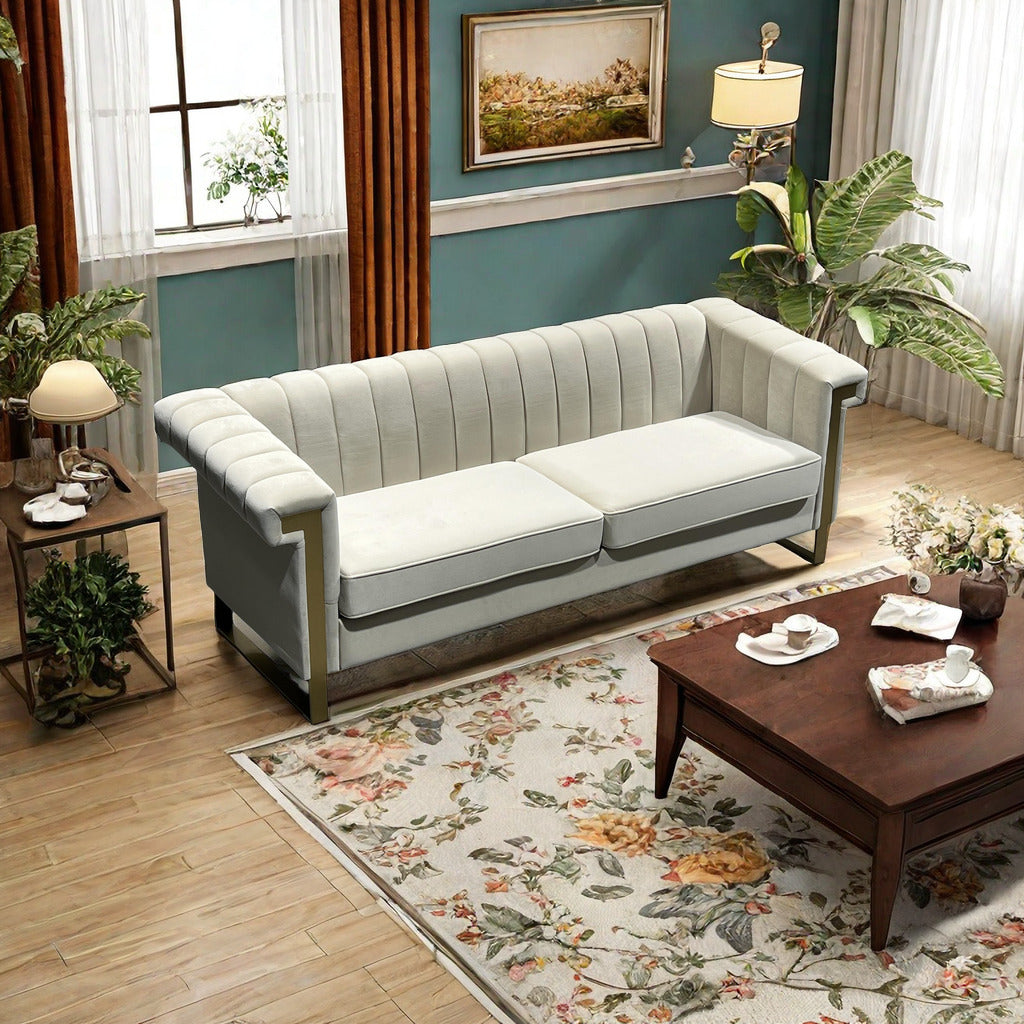 Fx P81 Cw Sofa Cream White Velvet 2 Seat