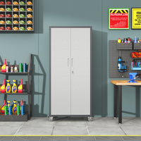 71" Metal Garage Storage Cabinet With Wheels Heavy Duty Tool Storage Cabinet For Home, Office, School, And Garage Organization, Black Gray Black Gray Steel
