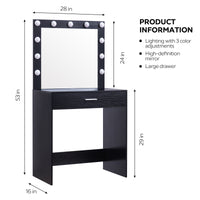 Vanity Desk With Mirror And Lights, Dressing Table With Large Drawer, 1 Level Storage Dresser & 3 Lighting Modes Adjustable Brightness, Suitable For Bedroom Black Black Particle Board