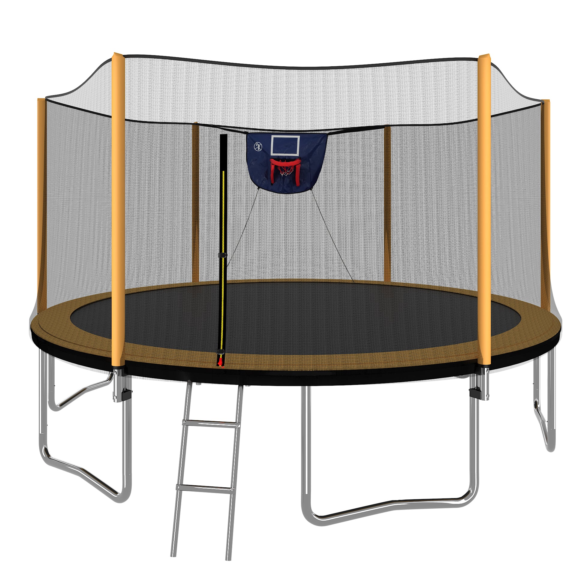 14Ft Powder Coated Advanced Trampoline With Basketball Hoop Inflator And Ladder Outer Safety Enclosure Orange Orange Steel