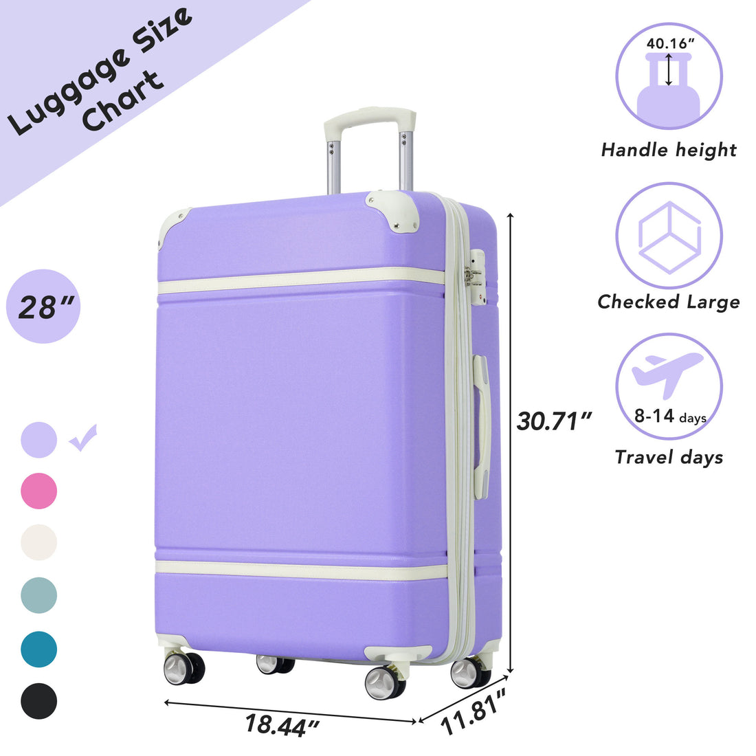 28 In Luggage 1 Piece With Tsa Lockexpandable Lightweight Suitcase Spinner Wheels, Vintage Luggage,Purple Change To Sku:N732P171623I Purple Abs