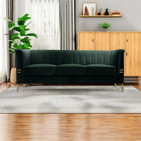 Fx P82 Gr Sofa 82.67'' W Velvet Sofa, Mid Century Sofa Furniture Chesterfield Couch For Living Room Sofa, Green Green Velvet 3 Seat