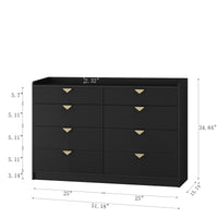 8 Drawer Double Dresser For Bedroom With Led, Modern Dressers Chest Of Drawers With Fluted Panel, Wide Wood Storage Dresser Organizer, Dresser For Bedroom, Living Room,Black Black Mdf