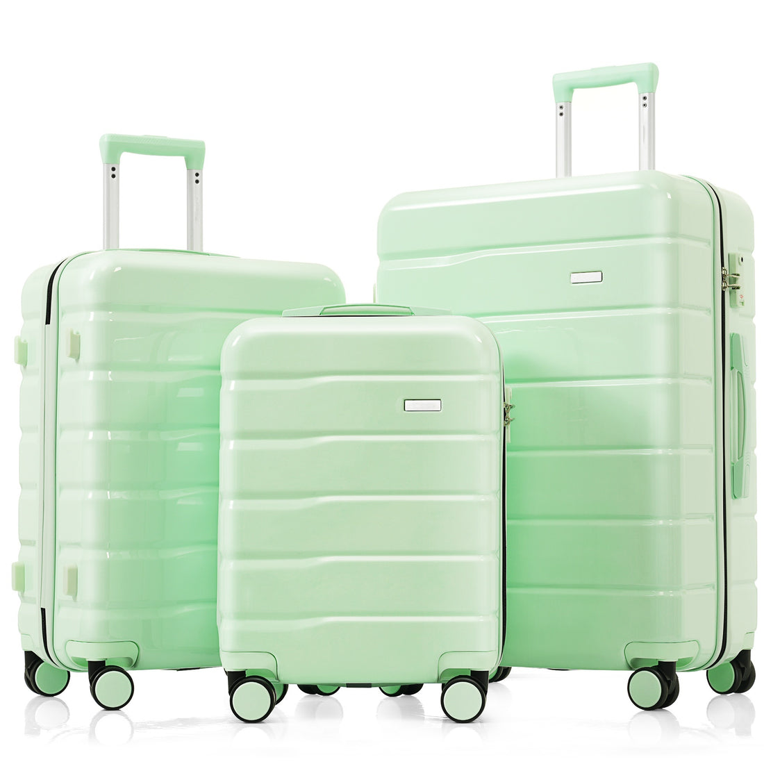 Premium Abs Travel Luggage Set3 Piece Tsa Lock Suitcase Group With 20, 24, And 28 Inch Sizes With 360 Spinner Wheels, Light Green Light Green Abs