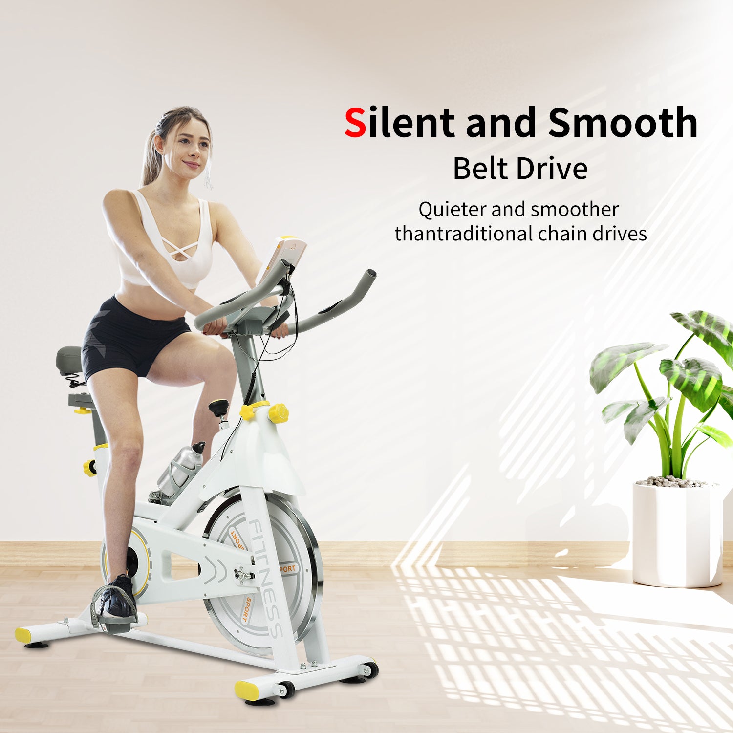 Indoor Exercise Bike Cycling Bike With Comfortable Seat Cushion Yellow White Indoor Fitness Yellow White Gym Steel