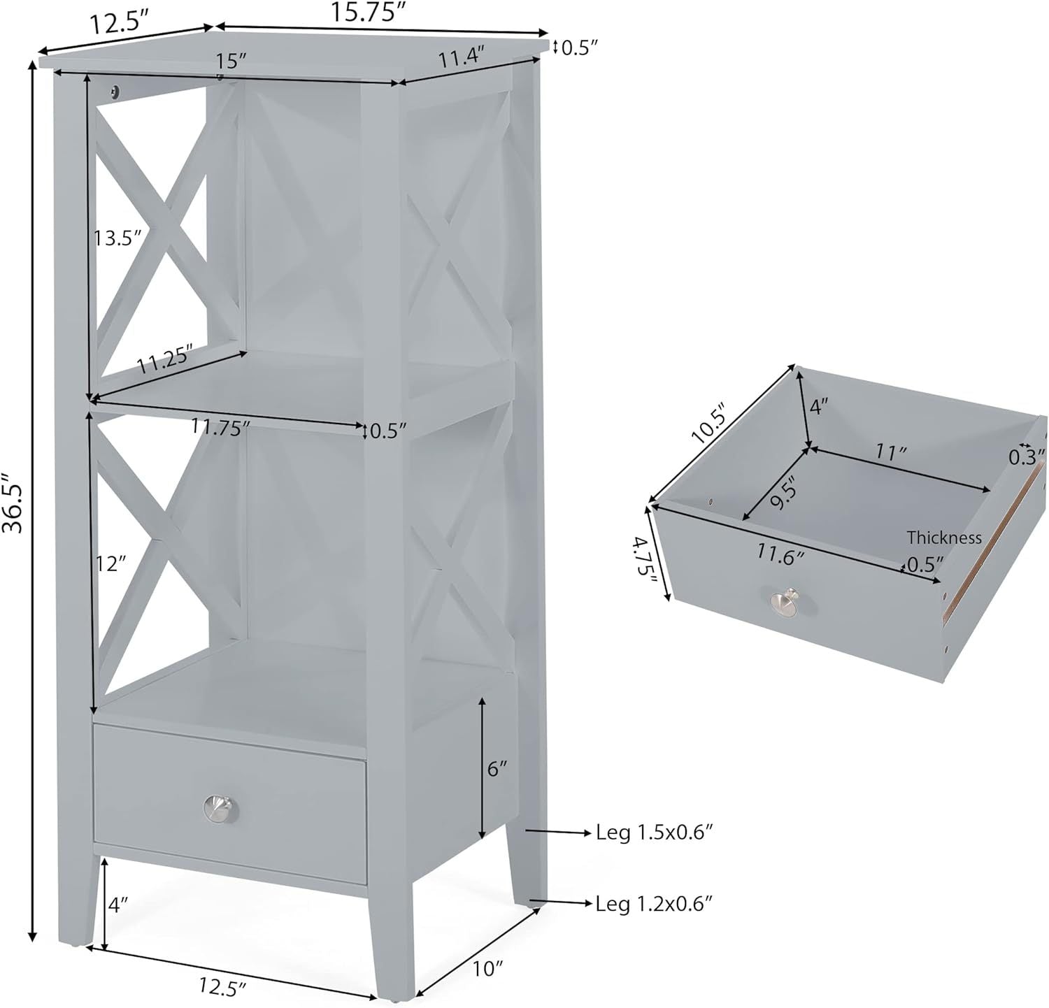 1 Drawer Storage Rack Gray Mdf