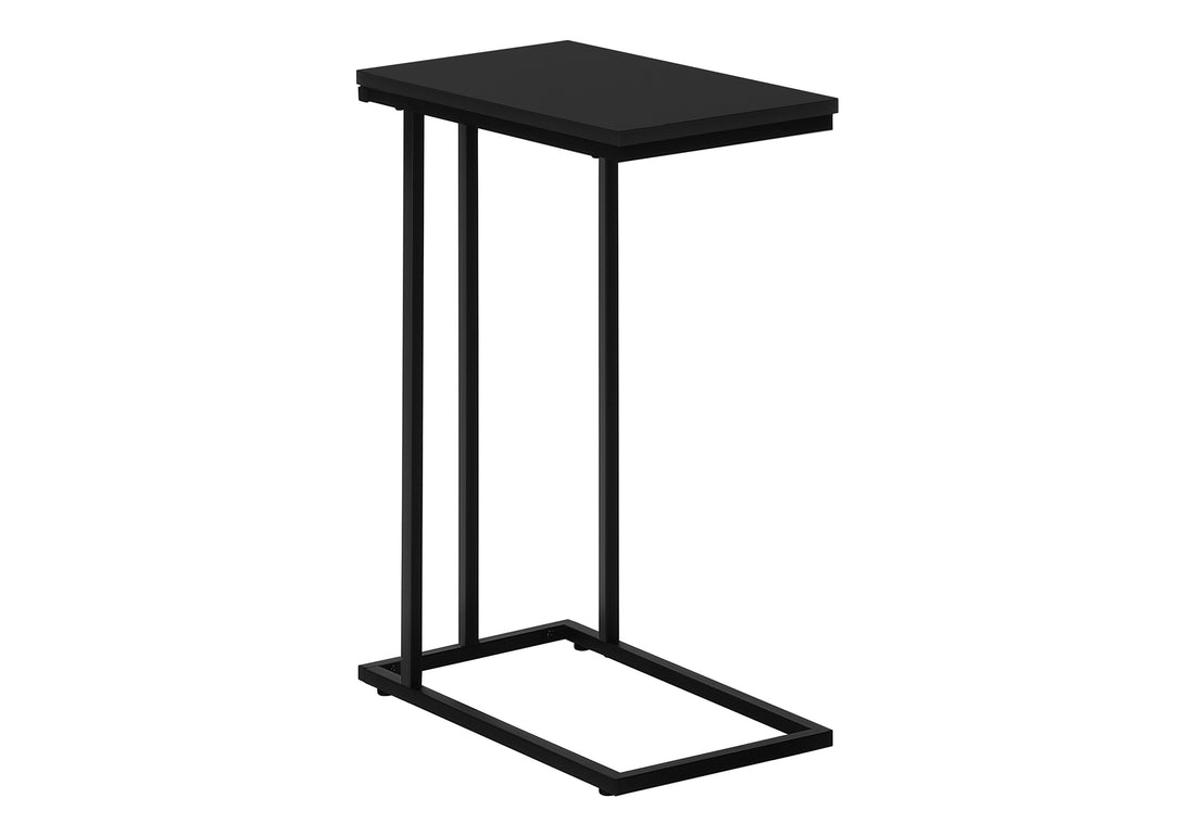 Accent Table, C Shaped, End, Side, Snack, Living Room, Bedroom, Black Laminate, Black Metal, Contemporary, Modern Black Mdf